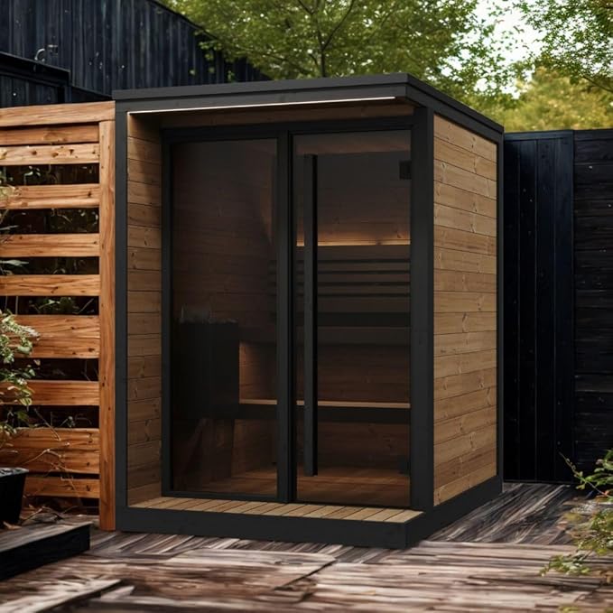 GL4 Outdoor Sauna Kit, Garden Luxury-Series Outdoor DIY Sauna Kit, Thermo-Spruce, up to 4 Persons Bundles (Sauna Heater and Sauna Stones Included) (HIVE MINI 6 WiFi - White)