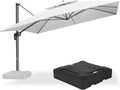 PURPLE LEAF Cantilever Umbrella with Base Included 12 Feet Outdoor Square Umbrella Double Top Large Offset Hanging 360° Rotation Heavy Duty for Garden Patio Deck Pool Canvas Natural