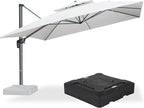 PURPLE LEAF Cantilever Umbrella with Base Included 12 Feet Outdoor Square Umbrella Double Top Large Offset Hanging 360° Rotation Heavy Duty for Garden Patio Deck Pool Canvas Natural