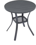 VICLLAX Outdoor Patio Round Dining Table, 28"x 28" Metal Slatted Round Tabletop with Storage Shelf for Deck Lawn Garden Backyard, Dark Grey