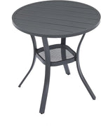 VICLLAX Outdoor Patio Round Dining Table, 28"x 28" Metal Slatted Round Tabletop with Storage Shelf for Deck Lawn Garden Backyard, Dark Grey