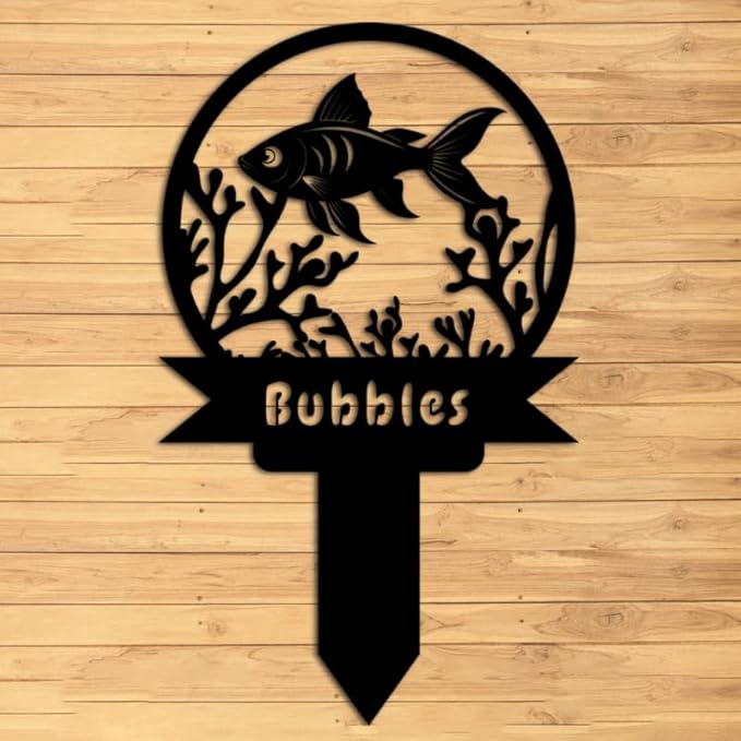 Custom Fish Metal Memorial Plque,Personalized Fish Remembrance Stake,Fish Loss,Grave Markers,Outdoor Garden Yard Sign 18inch