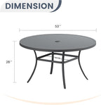 VICLLAX 53" Round Patio Dining Table for 6-8, Metal Outdoor Dining Table with Umbrella Hole for Garden, Patio, Balcony, Dark Grey