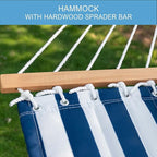 Lazy Daze Hammocks 12FT Quilted Fabric Double Hammock with Spreader Bars and Detachable Pillow, 2 Person, 450lbs Capacity, Blue White