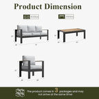 LayinSun 4 Piece Aluminum Outdoor Furniture Set with Coffee Table, Outside Patio Deep Seating Conversation Set with Upgraded Washable Thick Cushion