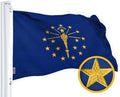 G128 Indiana State Flag | 3x5 Ft | StormFlyer Series Embroidered 220GSM Spun Polyester | Embroidered Design, Indoor/Outdoor, Brass Grommets, Heavy Duty, All Weather