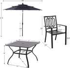 PHI VILLA Patio Dining Set 5 pcs with Umbrella(Navy Blue),1 Square Metal Table& 4 Metal Outdoor Stackable Chairs and 1 10ft 3 Tier Auto-tilt Umbrella (Base Not Included)