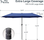 PHI VILLA 13ft Large Patio Umbrellas, Double-Sided Outdoor Market Rectangle Umbrella for Outside, Haze Blue