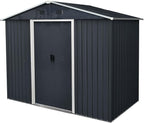 4x8 FT Outdoor Storage Shed, Metal Garden Shed with Frame Floor, Outside Tool Shed with Lockable Sliding Doors, Waterproof Storage Building with Sloped Roof for Backyard, Patio, Lawn, Black