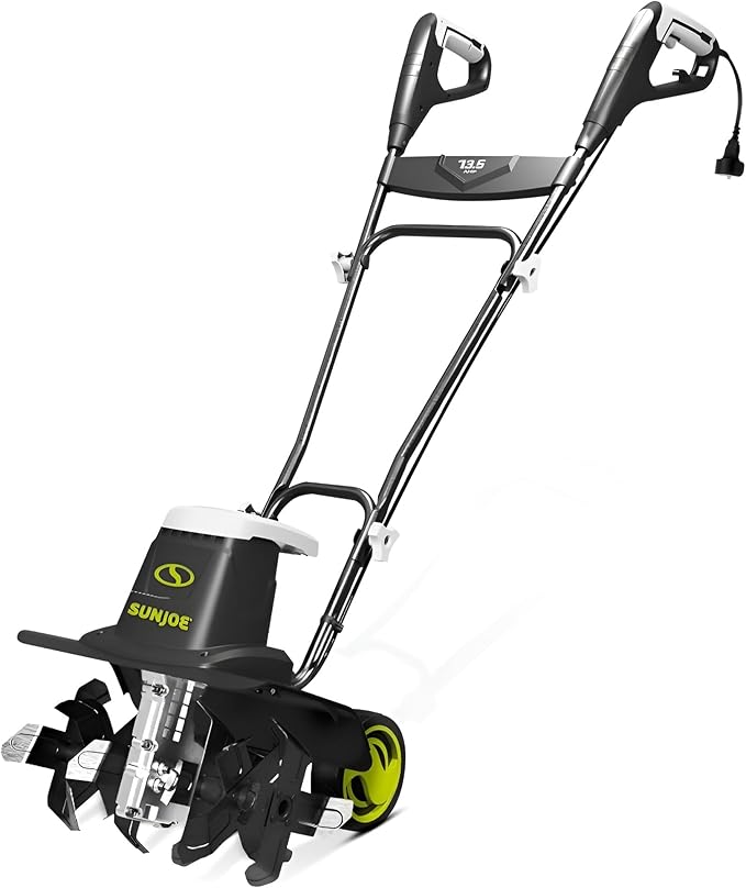 Sun Joe Electric Corded Garden Tiller & Cultivator, Steel Tines, 13.5 Amp, 16 Inch, Black - Heavy Duty Gardening Machine Equipment for Lawn, Yard, & Grass, TJ604E