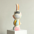 Lukitas Bunny Statue Decor, Colorful Artistic Rabbit Sculpture, Vibrant Faux Sandstone Decorative Ornament for Garden Patio Yard Living Room, Resin 14''
