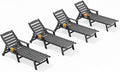 SERWALL Patio Chaise Lounge Chair Set of 4, 5 Positions Adjustable Poly Outdoor Lounge Chair for Pool, HDPE Lounge Chair with Rolling Wheels & Cup Holder for Poolside, Deck, Slate Gray
