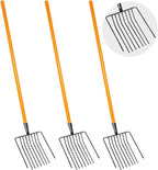 3 Sets Pitch Fork for Gardening, 9 Tines Wide Pitchfork 47.2 Inch Garden Manure Fork with Long Hardwood Handle Heavy Duty Mulch Forks Horse Stall Forks for Mulch, Hay, and Gardening