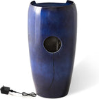 Glitzhome 29.25" H Oversized Ceramic Vase Outdoor Water Fountain Tall Patio Garden Water Fountain with LED Light and Submersible Pump Yard Art Decor, Cobalt Blue