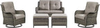Rilyson 5 Piece Outdoor Patio Furniture Set - Rattan Wicker Patio Conversation Sets with 2 Swivel Rocker Chairs,2 Ottomans and 1 Loveseat for Outside Porch Deck Backyard(Mixed Grey/Grey)