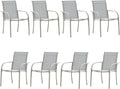 Patio Chairs Set of 8, Outdoor Dining Chairs with Breathable Textilene Fabric, Stackable Patio Chairs for Lawn, Garden, Backyard, Poolside, Beige