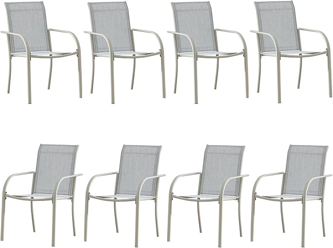 Patio Chairs Set of 8, Outdoor Dining Chairs with Breathable Textilene Fabric, Stackable Patio Chairs for Lawn, Garden, Backyard, Poolside, Beige