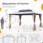 YOLENY 10'x13' Hardtop Gazebo, Outdoor Polycarbonate Double Roof Canopy, Aluminum Frame Permanent Pavilion with Curtains and Netting, Sunshade for Garden, Patio, Lawns