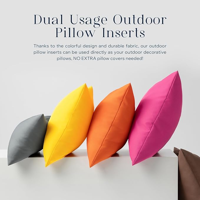Phantoscope Pack of 4 Premium Dual Usage Outdoor Pillow Inserts, Waterproof Throw Pillows No Cover Needed, Colorful Decorative Couch Sham Cushion Stuffer Patio Couch Tent, Orange 18 x 18 Inches