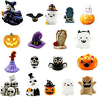 Halloween Miniature Figurines - 18Pcs Resin Pumpkin Ghost Tombstones Ornaments Halloween Garden Accessories Miniature Figurine Decorations for Outdoor Statues Home Village Bonsai Crafts Decor