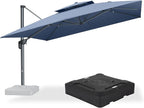PURPLE LEAF Cantilever Umbrella with Base Included 12FT Outdoor Square Double Top Large Offset Hanging 360° Rotation Heavy Duty Umbrella for Garden Patio Deck Pool Spectrum Denim