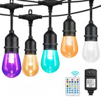 Auroraworld 24FT RGB Outdoor String Lights, Dimmable Color Changing Waterproof LED Patio Lights with Remote, 12 Shatterproof Bulbs for Backyard Garden Party Decor