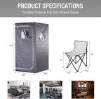 Full Size Portable Personal Infrared Sauna for Home, Personal Home Spa Tent with Remote Control, Heating Foot Pad, Foldable Reinforced Chair （Grey, L33.8 x W 33.8" x H 66.5"