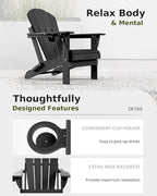MUCHENGHY Folding Adirondack Chairs 4 Pack, Patio Chairs, Fire Pit Chairs, Outdoor Chairs, Plastic Adirondack Chairs, Lawn Chairs Weather Resistant with Cup Holder for Deck, Backyard, Garden(Black)