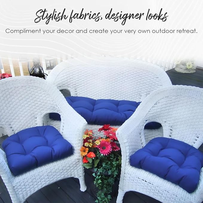 RSH DECOR: Tufted U-Shapes & Lumbars 2 of Each | 19” x 19” & 20" x 12" | Water-Resistant Spun Fabric | Outdoor Wicker Cushions & Support Pillows for Patio Furniture | Artistic Floral