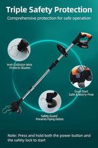 Cordless String Trimmer, Weed Wacker, Nylon Trimmer Head as Its Core Cutting Accessory, Telescopic Shaft and Foldable, 2 x Batteries, String Trimmer Cordless for Lawn, Garden and Yard, Black