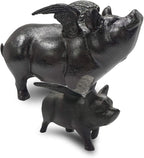 NACH Cast Iron Flying Pig Garden Statue - Black Door Stopper, Rustic Decor Sculpture, Paperweight, Outdoor Statue - 5.5x3.5x3.9 Inch, JS-92-040