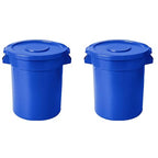 PRO&Family 20 Gallon Trash Can with Lid Round Ingredient Storage Containers Recycling Bin Kitchen Garbage Can Office Garbage Can Trash Barrel Plastic Barrel Yard Waste Bin Outdoor Trashcan (2, Blue)