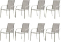 Patio Chairs Set of 8, Outdoor Dining Chairs with Breathable Textilene Fabric, Stackable Patio Chairs for Lawn, Garden, Backyard, Poolside, Grey