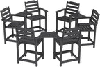 OTSUN Tall Adirondack Chairs Set of 6 with Connecting Tray, 24 inches HDPE Bar Height Outdoor Chairs, All Weather Resistant for Balcony, Porch, Kitchen (6 PCS, Black)