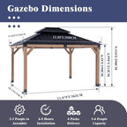 CHARMELEON Hardtop Wood Gazebo 10x12 ft – Cedar Wood Frame Gazebo with Double Metal Roof – Outdoor Wooden Gazebos Pavilion for Patio, Backyard and Deck – Frosted Black Top & Grayish Brown Frame