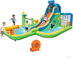 BOUNTECH Inflatable Water Slide, Elephant Surfing Slide Kids Water Park Jump Bouncy Castle w/2 Splash Pools, Hide & Seek Cave, GFCI Blower, Water Slides Inflatables for Big Kids Outdoor Backyard Gifts