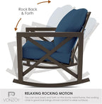 Outdoor Rocking Bistro Set, Patio Rocking Chairs Set of 2 with Coffee Table, 3 Pieces Metal Conversation Sets with 6.5" Thick Cushions for Backyard, Porch, Poolside, Oversized (Blue)