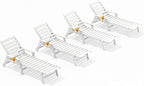 SERWALL Patio Chaise Lounge Chair Set of 4, 5 Positions Adjustable Poly Outdoor Lounge Chair for Pool, HDPE Lounge Chair with Rolling Wheels & Cup Holder for Poolside, Deck, White