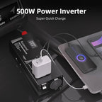 500W Power Inverter DC 12V to 110V Car Charger Converter with Dual USB Ports and 2 AC Outlets for Air Compressor Laptops, Road Trip Accessories (Black)