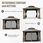 Domi 12'x12' Hardtop Gazebo Canopy,Outdoor Metal Gazebo with Galvanized Steel Double Roof,Curtain and Netting,Permanent Pavilion for Patio Deck,Backyard