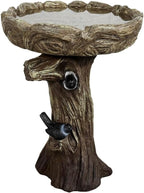 watnature 23” Tall Fibre Reinforced Concrete Birdbaths with Birds for Patio, Woodland Tree Trunk Decorative Outdoor Bird Bath for Garden，Pedestal Birdbaths for Outdoors, Garden, Patio, Lawn, Backyard