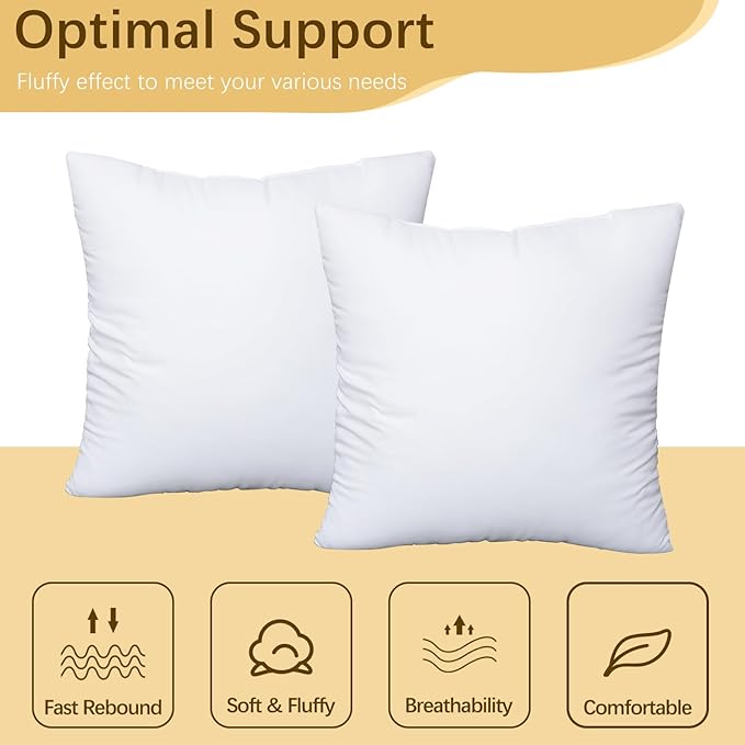 OKBA Throw Pillows Insert Set of 2, with 100% Cotton Cover, Bed and Couch - Indoor Hotel Decorative Pillows, 12x12 in White Pillows Inserts