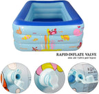 Inflatable Pool with Inflatable Soft Floor, Kiddie Pool 59" x 43" x 20" Ocean World Kids Swimming Blow Up Pool for Kids, Backyard, Garden, Outdoor, Party
