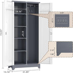 GREATMEET 72.8" Broom Storage Cabinet, Utility Cabinets for Brooms and Mops, Metal Storage Cabinets for Cleaning Supplies, Utility Closet for Garage, Grey&White