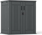 Outdoor Storage Cabinet with 2 Shelves, Waterproof Resin Horizontal Tool Shed, Lockable 15 cuft. Storage Shed for Patio, Garden, Yard, Grey
