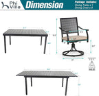 PHI VILLA Outdoor Dining Table and Chairs Set for 8, 9 Pieces Patio Metal Expandable Rectangular Table and Black Swivel Chairs with Cushions, Dining Furniture Set for Backyard, Porch