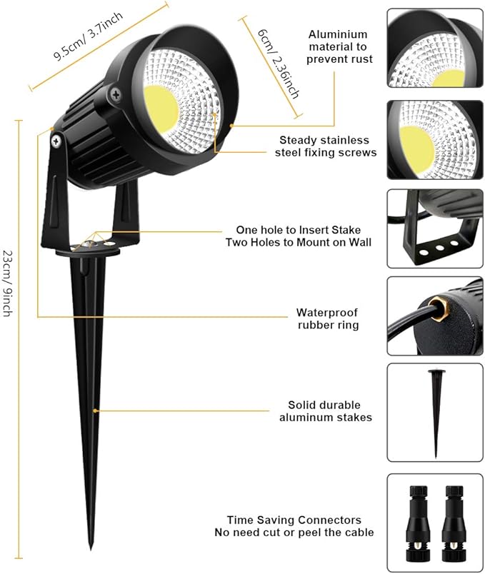ZUCKEO Low Voltage Landscape Lights LED Landscape Lighting with Connectors, 10W 12V 24V Outdoor Spotlights Waterproof Garden Flood Pathway Yard Lights 1000LM Daywhite Light(10Pack with Connector)