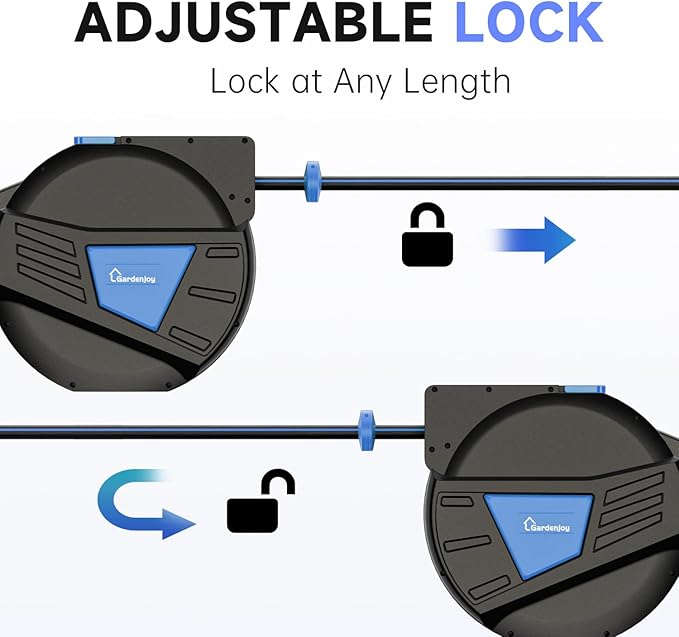 GARDENJOY Retractable Garden Hose Reel, 65 ft x 5/8 inch Heavy Duty Garden Hose with 180°Swivel Wall Mounted Bracket, 10 Pattern Sprayer Nozzle, Any Length Lock & Slow Return System