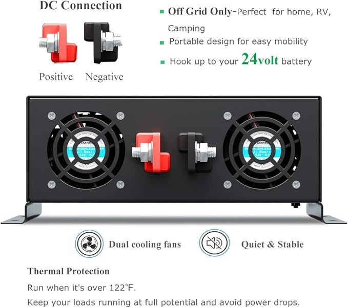 WZRELB Pure Sine Wave 2500W 24VDC 120VAC Power Inverter,Car Inverter，Remote Control