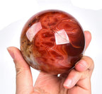 JIC Gem 2.7-3.1 inch(70-80mm) Large Red Agate Crystal Ball Round Healing Crystals Decorative Sphere with Wooden Stand Meditation Witchcraft Home Decor